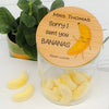 Personalised teacher appreciation lolly jar featuring a banana design and custom teacher name, handmade in Australia.