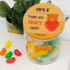 Personalised teacher appreciation lolly jar featuring a bear design and custom teacher name, handmade in Australia.