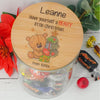 Personalised teacher appreciation lolly jar featuring a teddy bear design and custom teacher name, handmade in Australia.