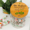 Personalised teacher appreciation lolly jar featuring a mint design and custom teacher name, handmade in Australia.