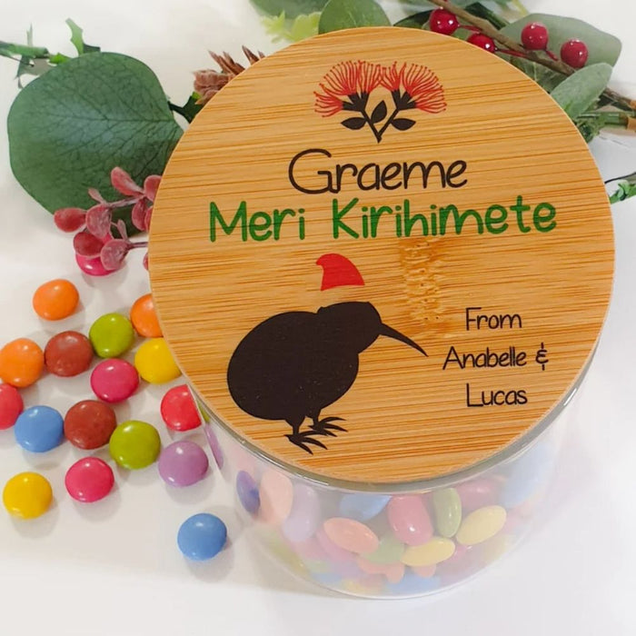 Personalised teacher appreciation lolly jar featuring a New Zealand design and custom teacher name, handmade in Australia.