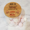 Personalised teacher appreciation lolly jar featuring a smores design and custom teacher name, handmade in Australia.