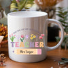 Personalised teacher mug customised with teacher's name, perfect for end of year teacher appreciation gifts.