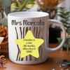 Personalised teacher mug customised with teacher's name, perfect for end of year teacher appreciation gifts.